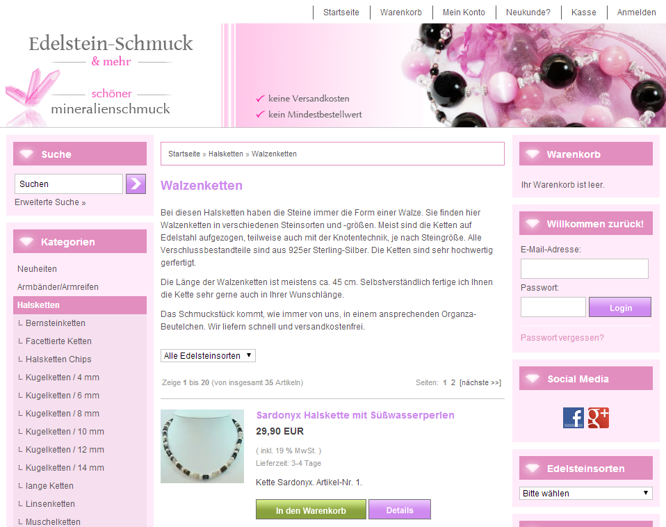 Screenshot vom Online-Shop my-edelstein.de